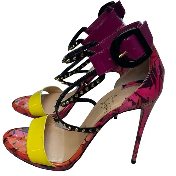 Christian Louboutin Spikes Choca Lux 120 Pat Metrograf Heels Sandals 39.5/9.5 - Picture 2 of 13
